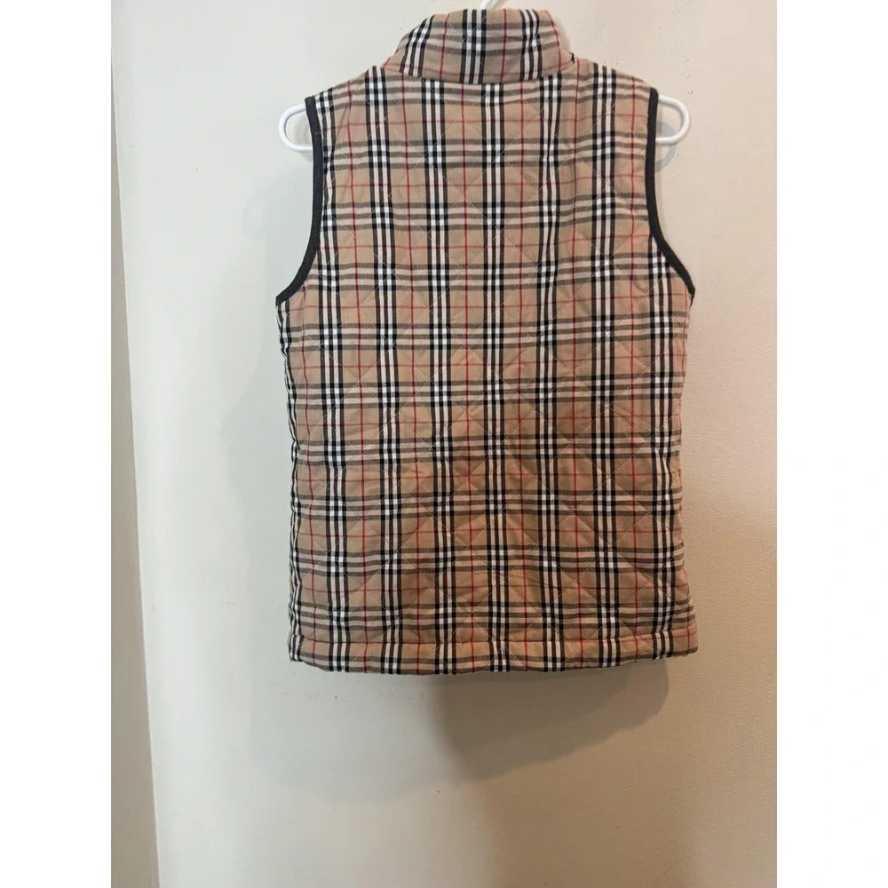 Pink Lily Vest Womens Small Beige Plaid Quilted Full Zip Collared Lined‎ Twill
